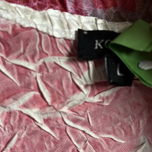 Komarov bright shiny red maxi asymmetrical dress with ivory/bronze floral design - Picture 4 of 9